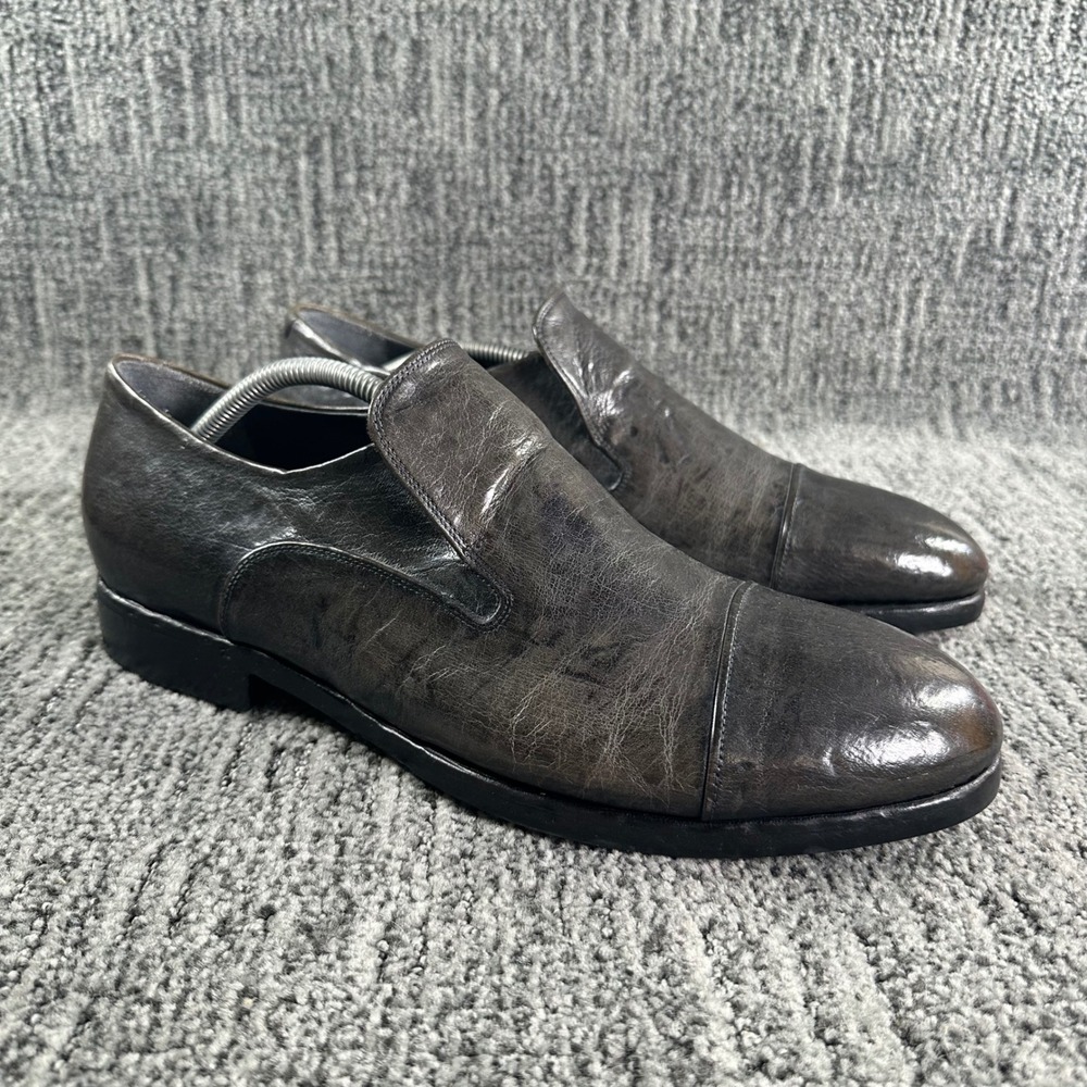 Measponte Loafers Mens Size 45 Grey Brown Italian Leather Cap Toe Made in Italy